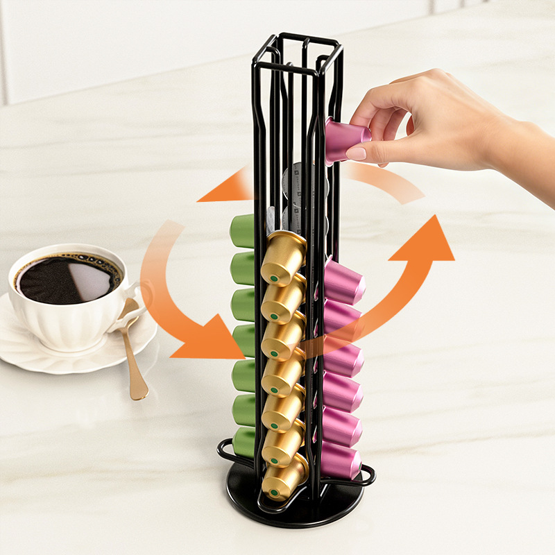 Coffee Capsule Holder - 40개 회전식 금속 커피 캡슐 보관대