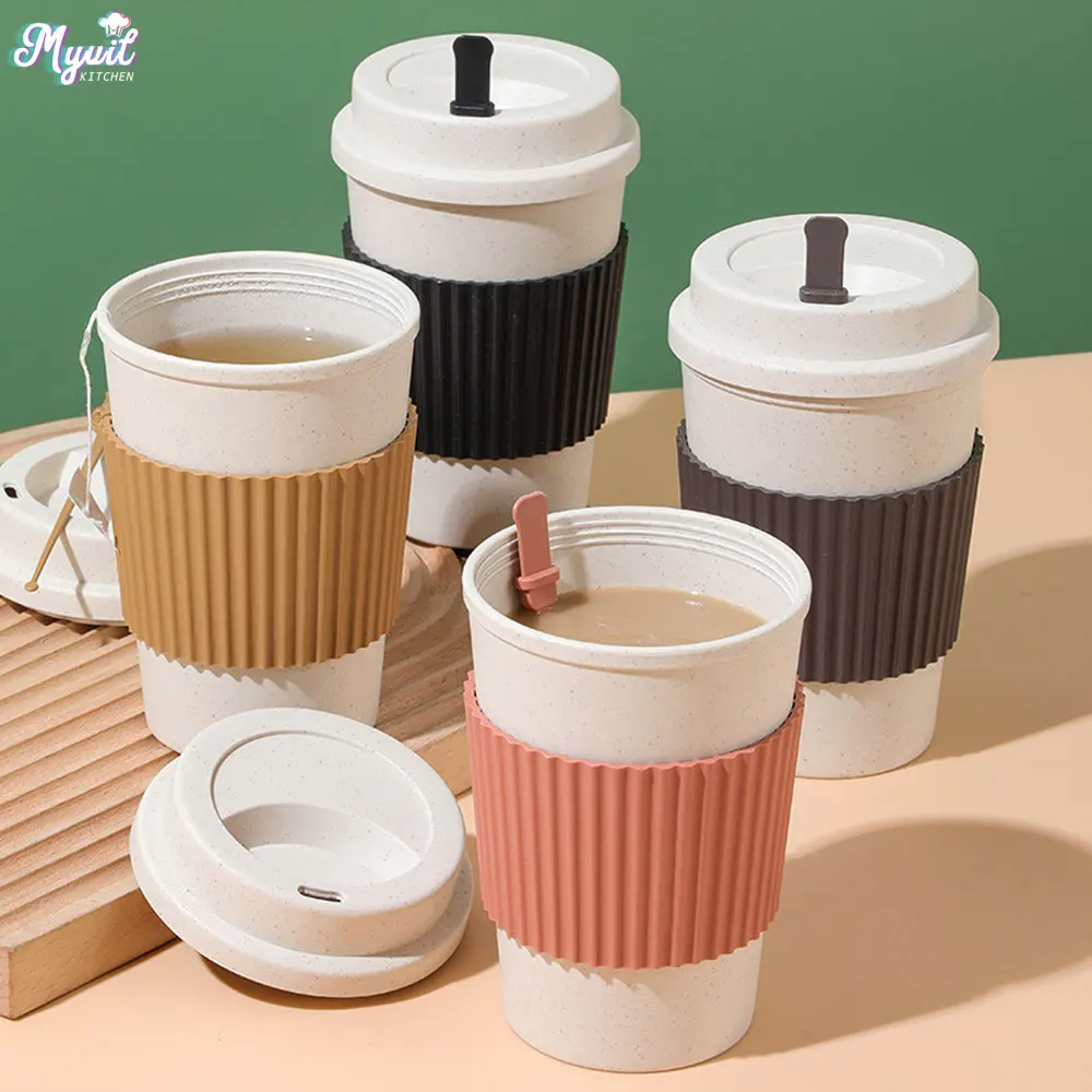 Coffee Tea For Me - 뚜껑이있는 450ML 커피 컵 밀짚 재사용