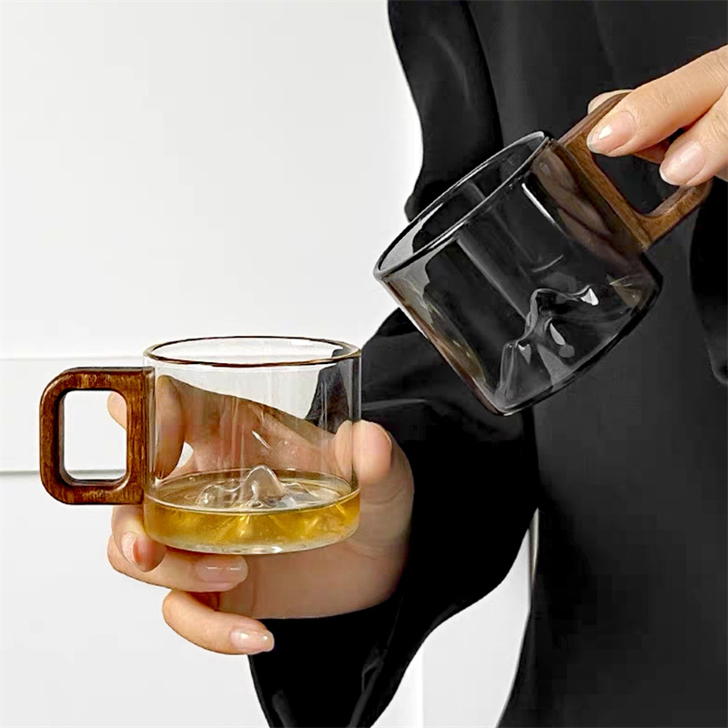 작은 용량 호두 나무 손잡이 유리 커피 머그잔, 갓 그 - Coffee Tea For Me 리뷰 및 가격