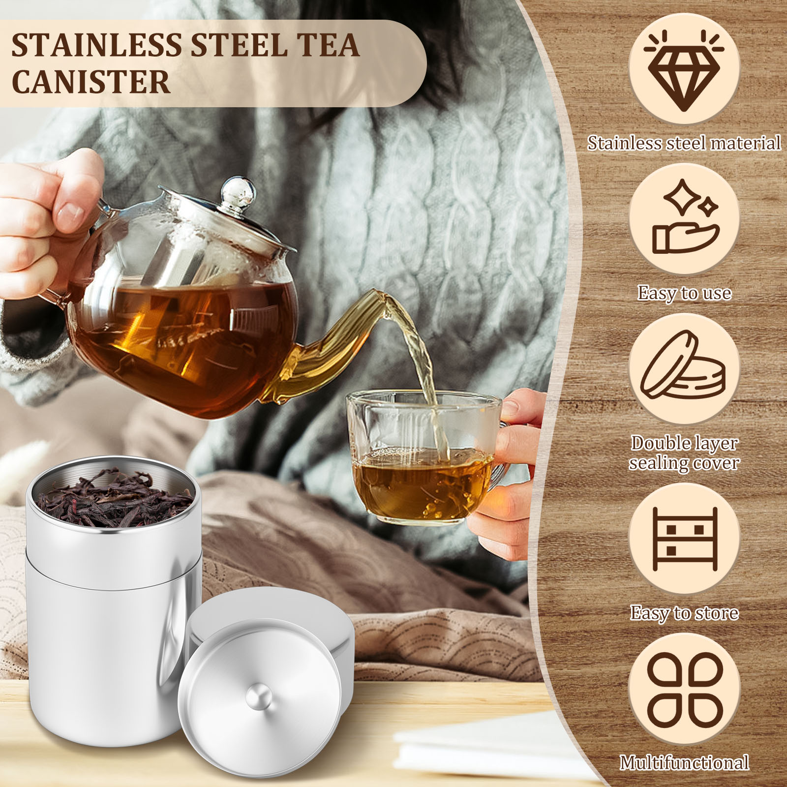 스테인리스 스틸 차잎 틴 캐니스터 두꺼운 이중 밀봉 커 - Coffee Tea Bean Leaf 리뷰 및 가격